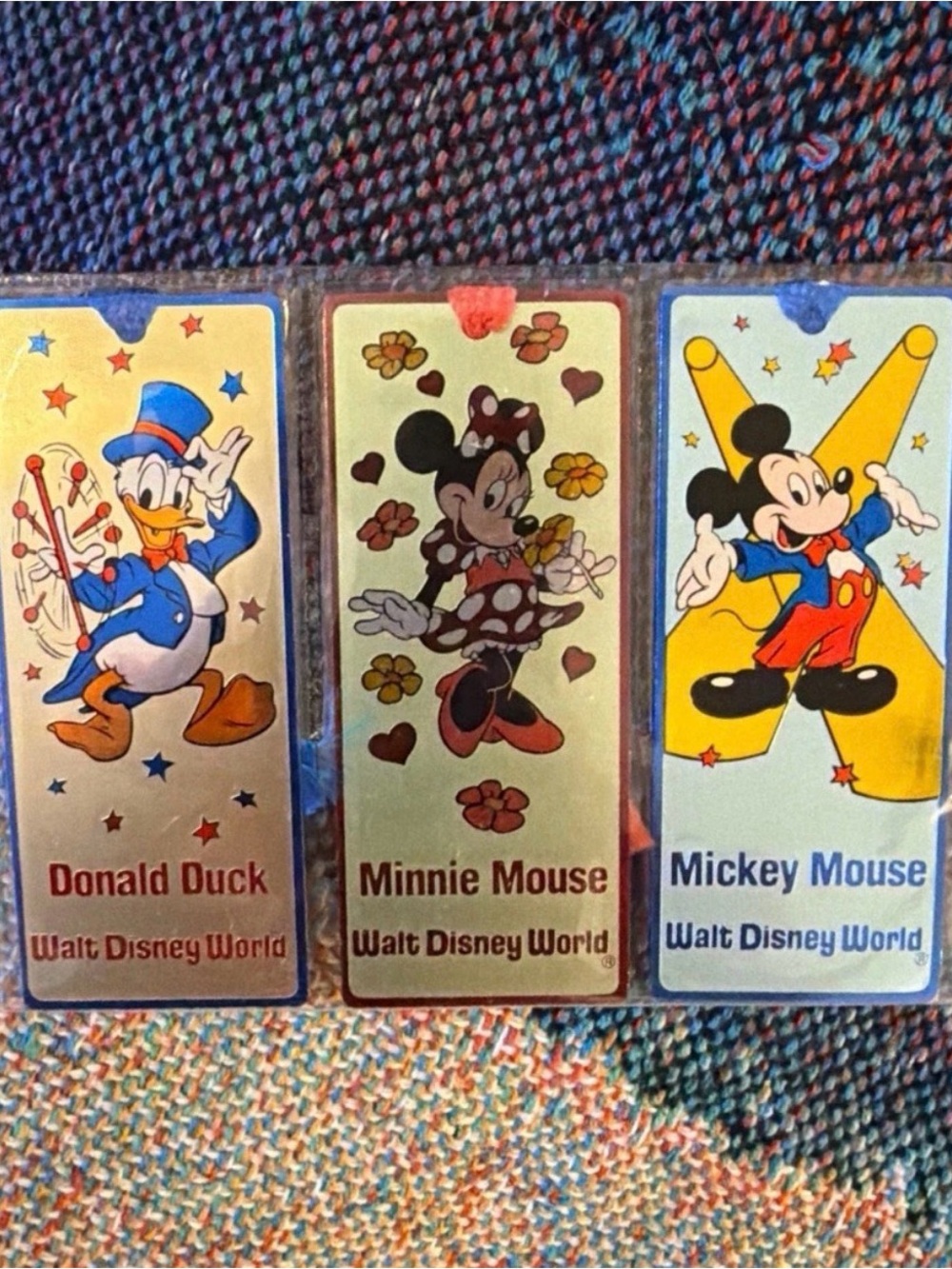 Vintage Walt Disney World Metal Bookmarks Set Mickey Minnie Donald NIP